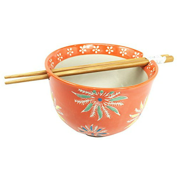 Japanese Ramen Ceramic Chopstick Bowl with Built In Chopsticks Holder